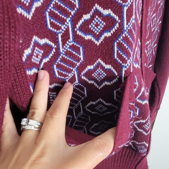 Vintage Tommy Knight Maroon White Geometric Pocket Zip Knitwear Cardigan - Picture 7 of 13